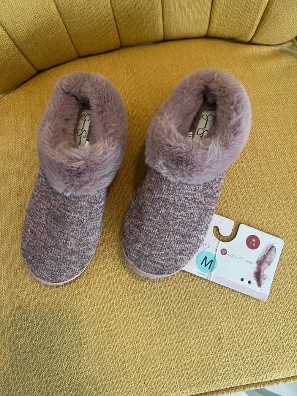Jessica Simpson Mauve Plush-Lined Kids Slip-On Slippers